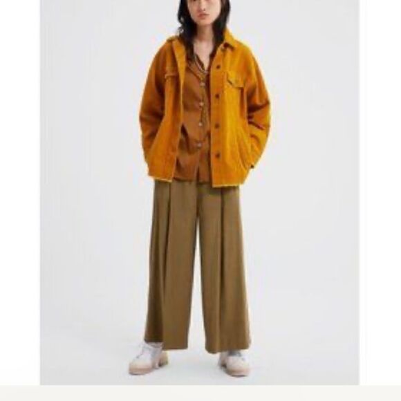 Zara Women’s Mustard Yellow Corduroy Oversized Raw Hem Jacket Shacket Pockets Sm - Picture 1 of 9